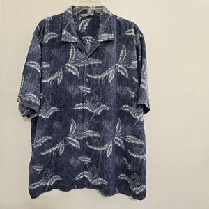 TOMMY BAHAMA size XXL Silk Wool Blend Hawaiian Short Sleeve Button Shirt Blue